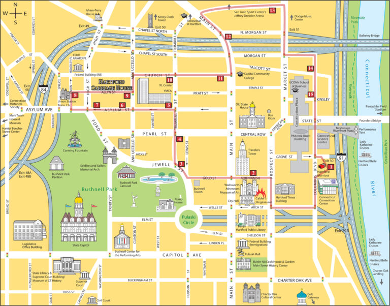 DASH shuttle map, Hartford, CT